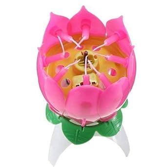 Occasion eye Lotus Flower Romantic Cake Candles Musical Happy Birthday Rotating Blossom Party Decoration