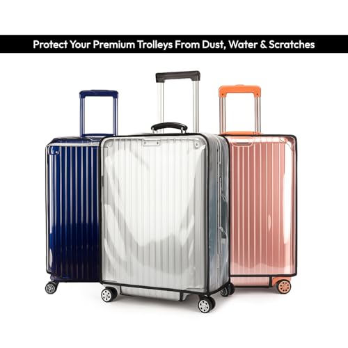 Image of Zulaxy Luggage Cover Set of 3 for Trolley Bags | Transparent PVC Suitcase Covers | Waterproof Dustproof Scratch Resistant Luggage Protector | Clear Travel Bag Covers with Zipper (20, 24, 28 Inch)