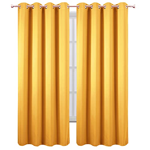Image of LEMOMO Blackout Curtains 66 x 95 inch /Yellow Curtains Set of 2 Panels /Thermal Insulated Room Darkening Bedroom Curtains