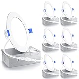 Ensenior 6 Pack 4 Inch Ultra-Thin LED Recessed Ceiling Light with Junction Box, 5000K Daylight, 9W 75W Eqv, Dimmable Can-Killer Downlight, 750LM High Brightness - ETL and Energy Star Certified