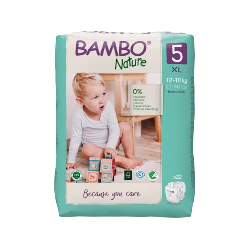 Bambo Nature Pañales Ecológicos Tamaño 5 (27-40 Lb/12-18 Kg), Pack of 22 Nappies