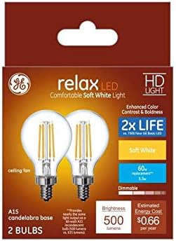 GE Relax 2-Pack 60 W Equivalent Dimmable Soft White A15 LED Light Fixture Light Bulbs Candelabra