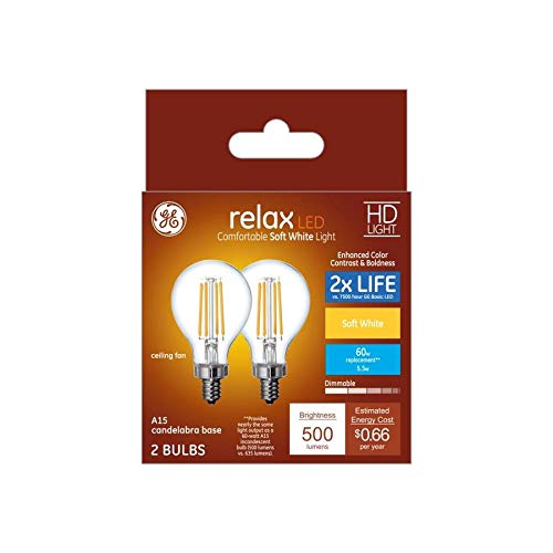 GE Relax 2-Pack 60 W Equivalent Dimmable Soft White A15 LED Light Fixture Light Bulbs Candelabra -  952442