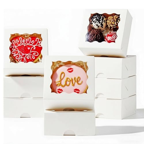 SLShePack 3.2x3.2x1.5 Inches 50PCS Mini Bakery Boxes with Window for Cookies Soap Chocolate Truffle Donut Macaron(White)