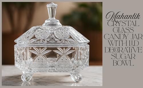 Image of Crystal Glass Candy Jar with Lid | Decorative Candy Dish | Cookie Jar | Elegant Glass Bowl for Home Kitchen Buffet & Office Desk | Jewelry Storage Container (RAJWADI)