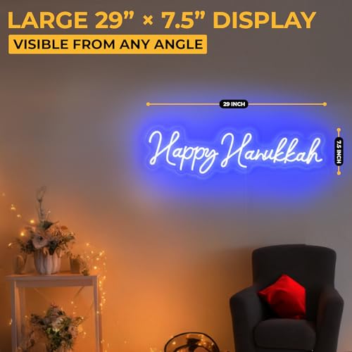 Happy Hanukkah Sign Neon LED for Wall Decor – Blue Hanukkah Lights Indoor, Easy to Hang Hanukkah Wall Decor & Light for Home, Window, and Party Decor by Hanukkah Superstore - Image 2