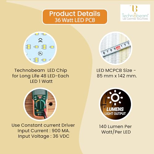 Image of Technobeam 36W LED Plate with Driver for Street Light Repair | Aluminum PCB 1.5mm | 6V 150mA LED Segments | 36V 900mA Driver Included | Durable | Ideal for Street Light Refurbishment, White, Pack of 1