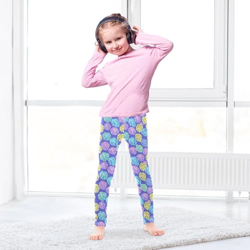 Colorful Pattern Purple Prints Girls Leggings Soft Comfortable Athletic Leggings Dancing Pants for 4-10 Years4