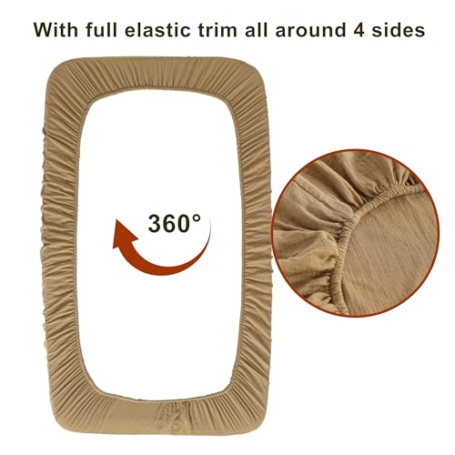Image of NTBAY 2 Pack Muslin Cotton Mini Crib Sheets, Soft and Breathable Double Layer 24x38 Baby Crib Sheets for Mini Crib and Toddler Mattresses, Boys, Girls, Unisex, Brown, 24x38 Inches