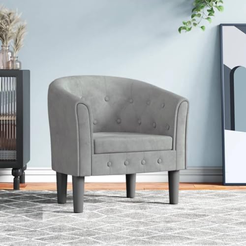 Yunovire Sillón club de terciopelo gris claro, diseño moderno para sala de estar, dormitorio, marco de madera robusto, cómodo sillón individual para adultos, 70 x 56 x 68 cm, capacidad de carga máxima