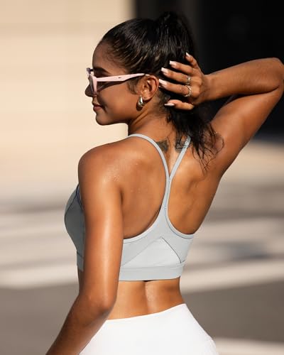 Image of RUNNING GIRL Sports Bras for Women,Y-Back Supportive Sports Bra Padded Workout Bras Medium Support Push up(WX2915Icy Grey,XL)
