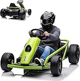 RBFGYIOP Go Kart Elettrico 24V per Bambini, 2x300W Motori, Drift Kart fino a 8 km/h, Musica Integrata, Avviamento Graduale, Sedile Spazioso, Cintura di Sicurezza, Perfetto per Esterni 8-12 Anni -