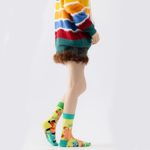 Image of 2 Pairs Cartoon Animal Crew Socks Fun Cotton Mid Calf Socks for Women