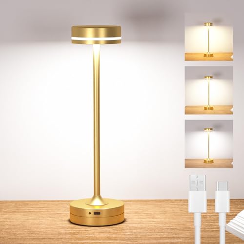 Pearlstar Gold Tischlampe LED - Kabellose Nachttischlampe Touch-dimmbar Mit USB-Ladung
