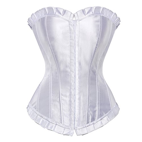 Grebrafan Women's Bustier Corset Top Satin Waist Cincher Everyday wear (US(12-14) 2XL, White)