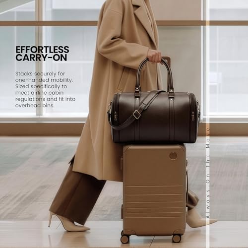 Image of FATMUG Travel Duffle - Carry-on Cabin Luggage Bag for Men and Women, Vegan Leather (26L,Brown)