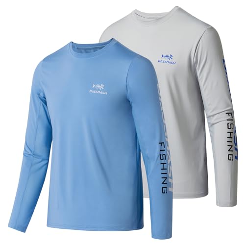 BASSDASH Youth Fishing T Shirts UPF 50+ Long Sleeve Performance UV Protection Tee for Boys Girls, Pack of 2