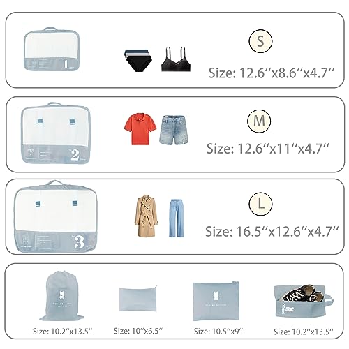Image of 7 Set Packing Cubes Luggage Organizers Bags for Suitcase Travel Accessories(Grey)