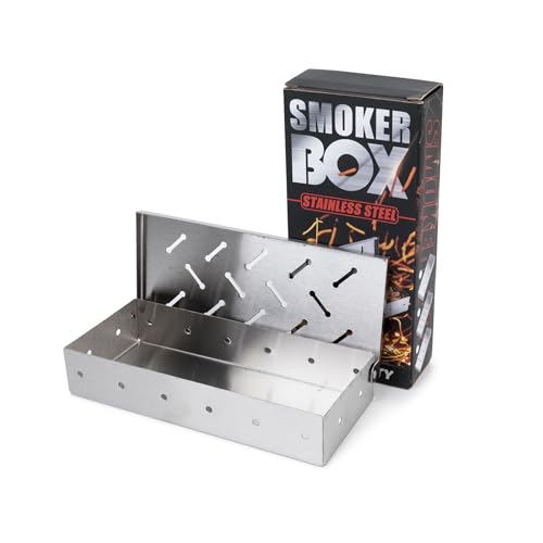 Smoker Box for Grill, Wood Chip Smoker Box?Stainless Steel Pellet Smoking Box for All Grills Gas Oven,Hinged Lid, Heavy Duty BBQ Accessories,Top Meat Smokers Box Barbecue Outdoor