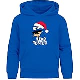 MoonWorks® Kinder Hoodie Weihnachtspullover Keks Tester Cookie Monster Jungen Mädchen XMASWeihnachtsoutfit Kinder Blau 164