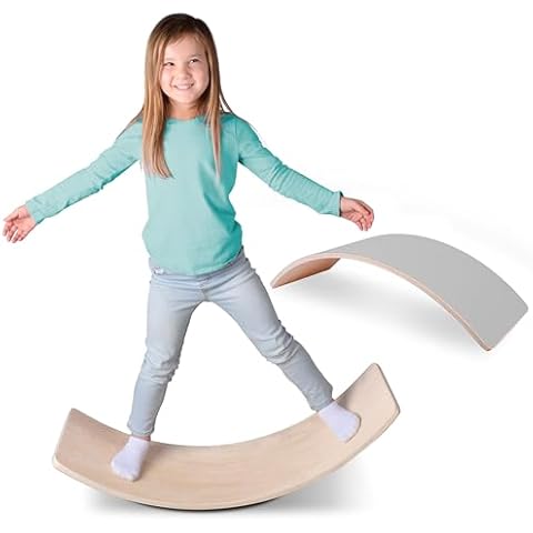 Acorn Avenue Non Slip Balance Board, 35 Inch Non Slip Felt Rocker Board Durable Wood, Kids Toddler Open Ended Learning Toy, Yoga Curvy Board Cover