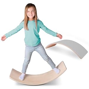 Acorn Avenue Non Slip Balance Board, 35 Inch Non Slip Felt Rocker Board Durable Wood, Kids Toddler Open Ended Learning Toy, Yoga Curvy Board