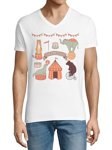 T-shirt col en V en coton blanc Circus Artist pour homme amateur d'art et de mode