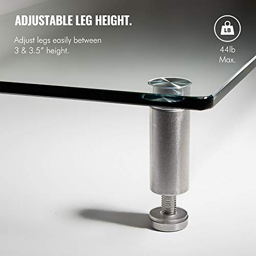 VonHaus Extra Large Glass Monitor Stand Riser 39.5" Desktop Stand with Adjustable Height Perfect for Double Computer Screens at Home and Office - Dual Monitor Capacity