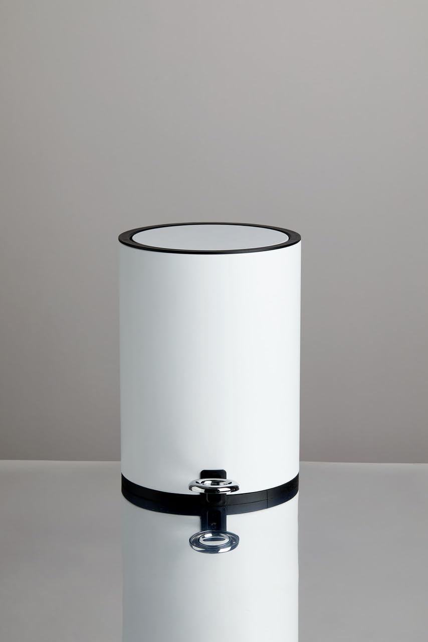 Wenko 22714100 Pattumiera a pedale Monza 3L in acciaio inox/PP/ABS, Bianco, 18.5 x 24.5 x 25.5 cm