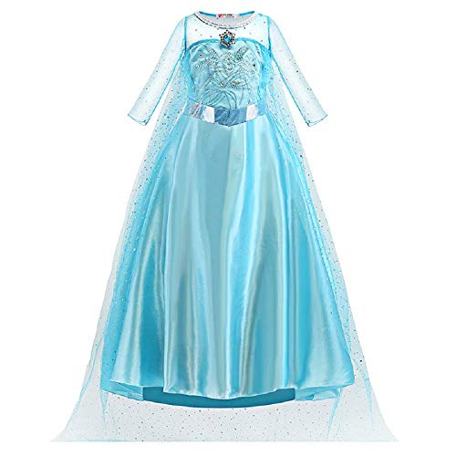 Princess Girls Elsa Dress Up Costumes with Cloak for Girls Birthday Party Halloween Cosplay Carnival Long Tail Fancy Gown (6)