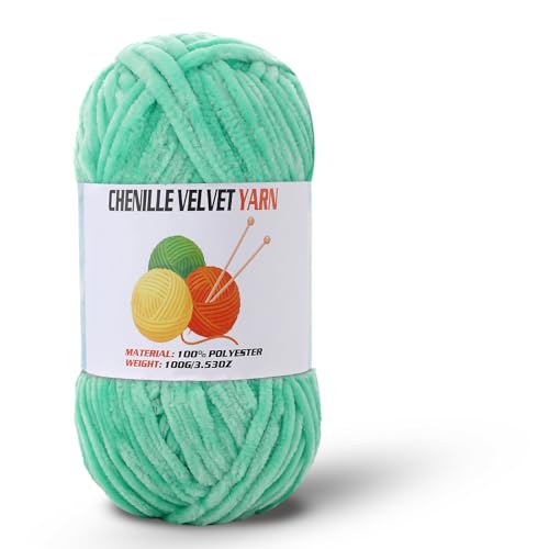Image of Velvet Chenille Chunky Yarn, Handcrafts Weaving Soft Chenille Yarn for Crocheting Clearance, Used for Making Baby Yarn Blanket, Clothes, Knitting Creations (1 - Cyan Green)
