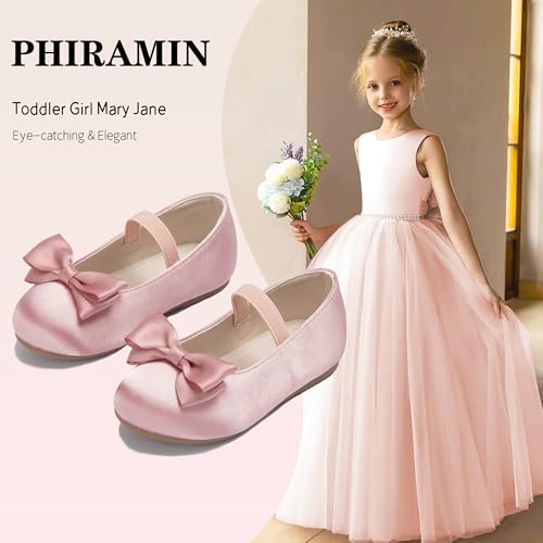 Image of PHIRAMIN Toddler Flower Girl Dress Shoes - Little Girl Ballet Flats Bow Wedding Party