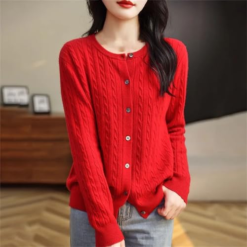 Womens Cable Knit Cardigan Long-Sleeve Crew-Neck Button up Sweaters Loose Casual Coat Tops4