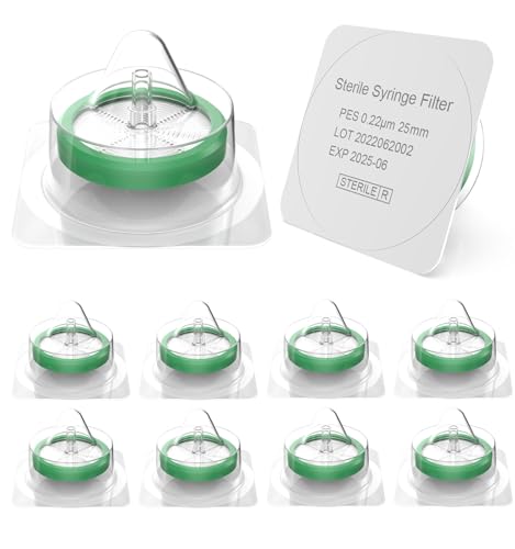 Image of FOUR E'S SCIENTIFIC 50 Pack Syringe Filter, Sterile PES Syringe Filter 0.22 μm Pore Size, 25 mm Membrane Diameter, Syringe Lab Filter