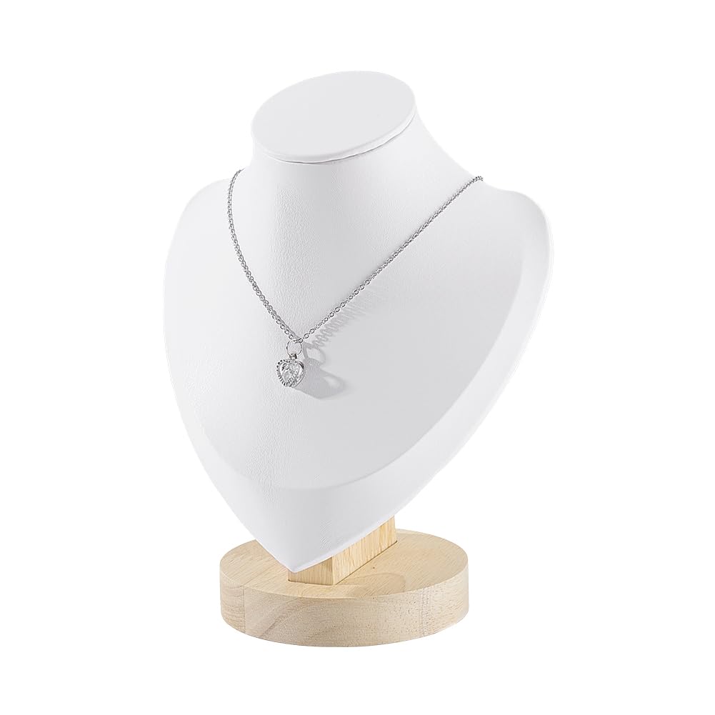 arricraft 1 support de Présentation pour Collier et Buste Présentoir à Bijoux en Cuir PU Blanc Présentoir à Bijoux en Bois Support de Mannequin pour le Rangement de Colliers Pendentifs Colliers