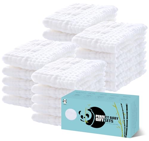 Image of HIPHOP PANDA 20 Pack 6-Layers Muslin Burp Cloths Large - Durable 100% Cotton - Baby Essentials Extra Absorbent and Soft Boys & Girls Rags for Newborn Registry (White, 20" X10")