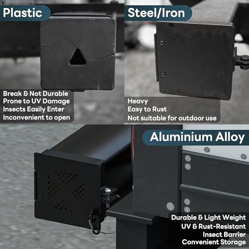 Oture 2-Pack Aluminum RV Bumper End Cap, Fits 4-Inch Square Bumpers, Secure Sewer Hose Storage with No-Insect Vents, Must-Have Trailer Accessories