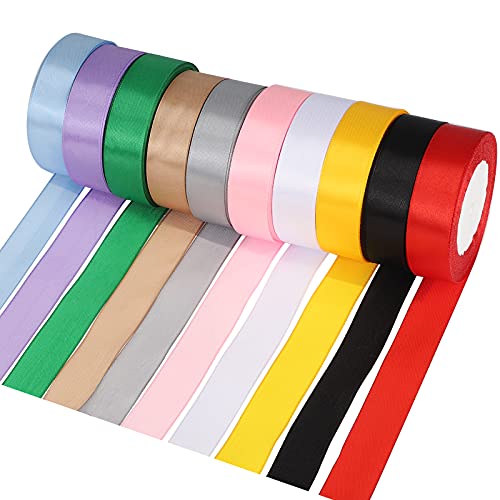 10 Farbe Satinband 25mm Geschenkband Schleifenband Stoffband Dekoband Stoff Bänder Lang Stoff Bänder Lang Stoff Seidenbänder zum Basteln und Party Hochzeit DIY Geschenkverpackung Cover
