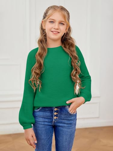 Image of Girls Pullover Sweaters Kids Long Sleeve Drop Shoulder Sweaters Casual Boat Neck Knit Jumper Tops