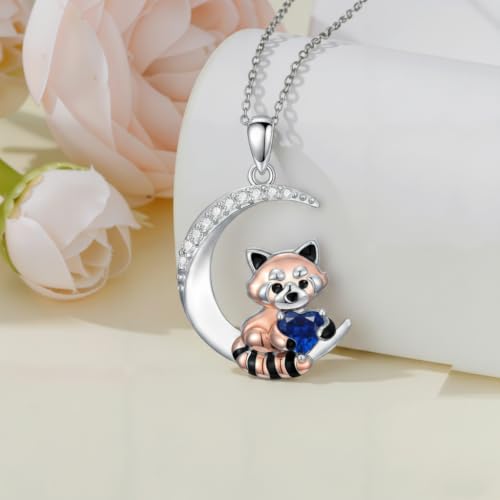 Image of PROESS Animal Birthstone Necklace 925 Sterling Silver Otter /Axolotl /Hippo /Elephant /Dachshund /Monkey /Red Panda Pendant Necklace Animal Birthstone Jewelry Gifts for Women