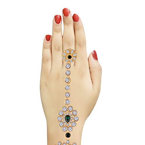 Traditional Plated CZ Haath Phool Panja Bracelet with Ring