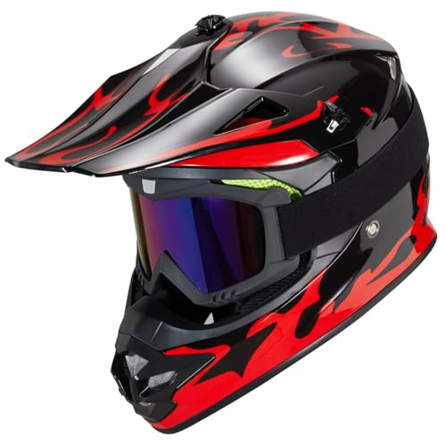 Image of Youth Kids Dirt Bike Helmet for Boys & Girls,F001 Full Face Motorcycle Helmet for Off-Road ATV Street Riding Four Wheeler Mountain Bike with Goggles Gloves,DOT Approved