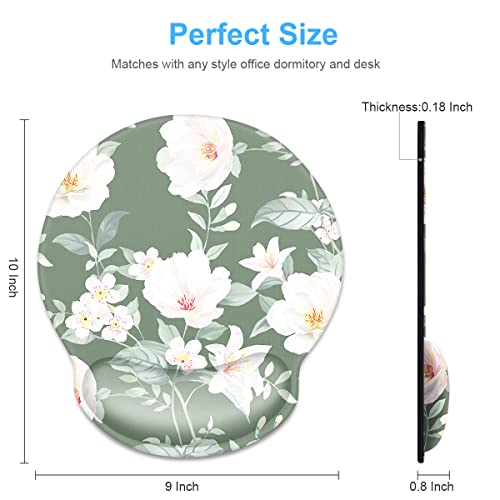 Waveyu Cute Ergonomic Mouse Pad With Wrist Support, Non Slip Rubber Base Pad, Computer Laptop Desk Accessories For Women Men Mousepad For Home, Office, Gaming, Working Easy Typing,Green Flower #TOP1