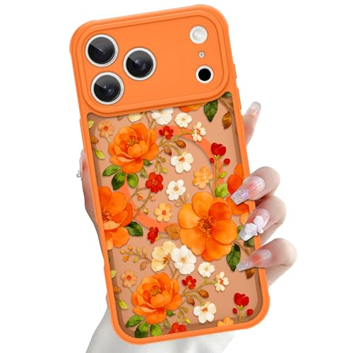 Coque MagSafe iPhone 17 Pro Max antichoc en TPU souple au motif floral