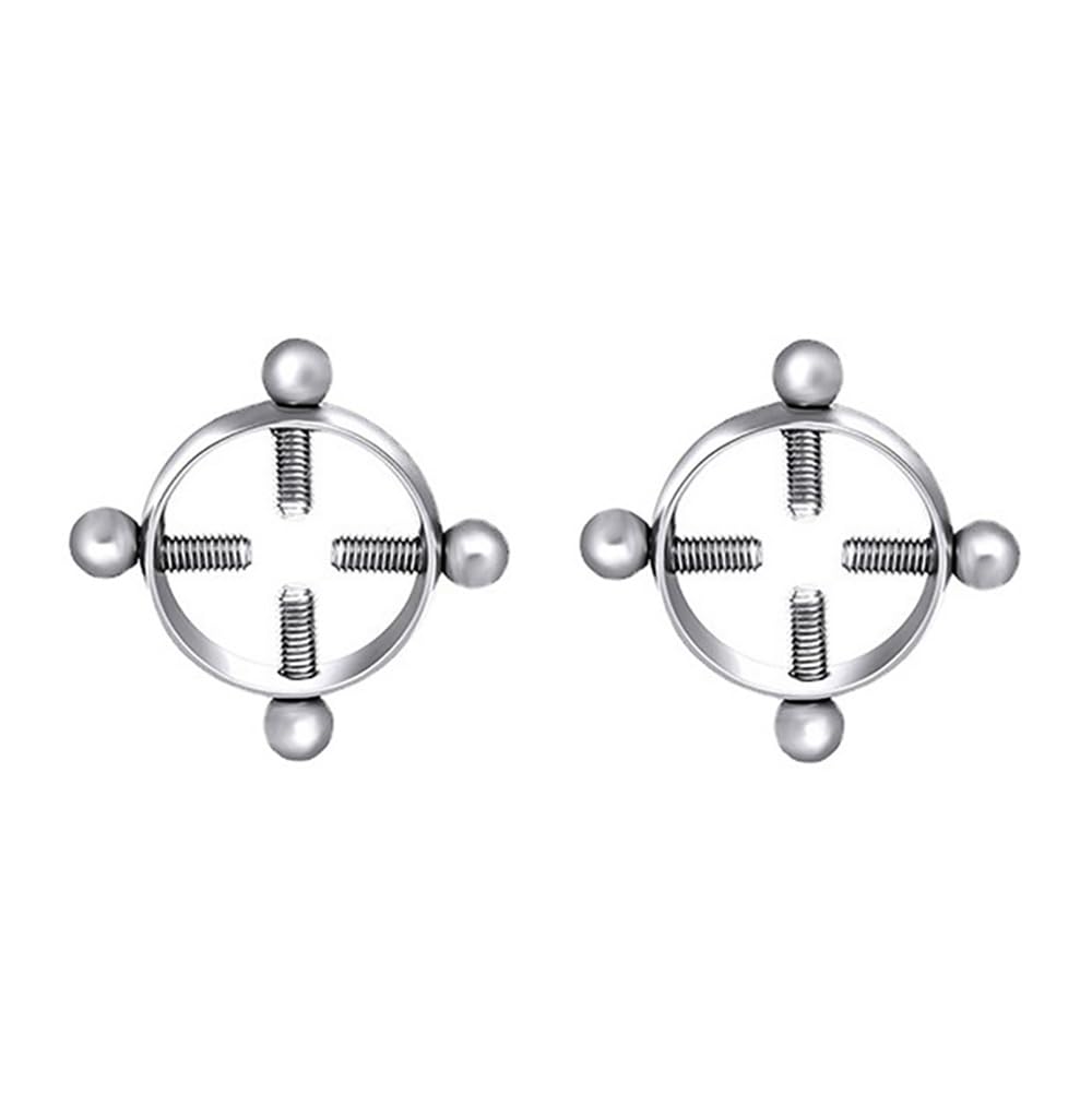 Niaspi 2Pcs Round Non-Piercing Nipple Rings Stainless Steel Fake Nipple Rings Shield Barbell Ring Nipple Jewelry Summer Beach Body Jewelry for Women