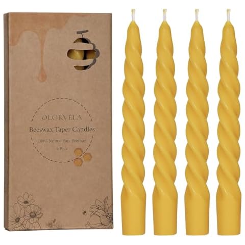 Yellow Beeswax Taper Candles 7", Natural Beeswax Spiral Dripless Taper Candles Set of 4,Unscented Short Candle Sticks,Organic Bees Wax Candles for Home,Christmas,Paryer,Relax, Smokeless & Dripless Cover
