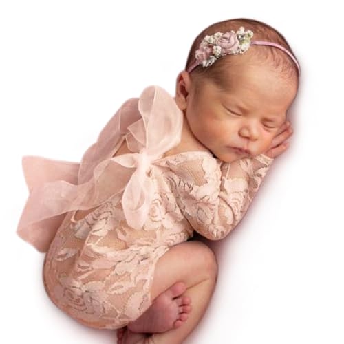 Image of Newborn Photography Prop Girls Outfits Newborn Lace Romper with Headband Infant Princess Costume