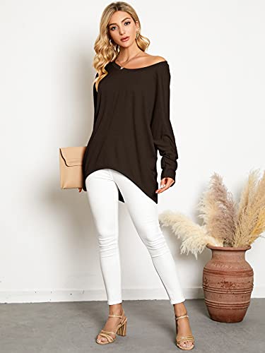 Image of ZANZEA Women's Off The Shoulder Batwing Tops Casual Loose Oversized Tshirts Long Sleeve Fall Pullover Sweater Tops