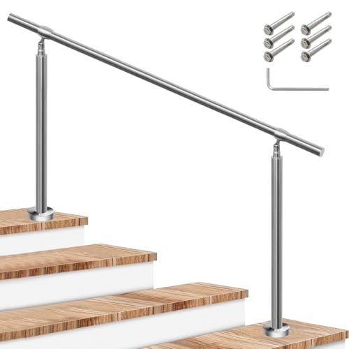 手すり 屋外 階段 ステンレス手摺 玄関 diy ステンレス鋼手すり 80cm-140cm 高い85/95cm 角度調整可能 簡単な取り付け 防錆 荷重200kg 高齢者、妊婦、子供、リハビリテーション患者 屋内屋外用 (シルバー, 長さ140cm)