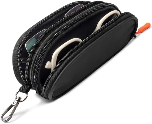 Double Eyeglasses Case Soft with Zipper & Clip for Men Women